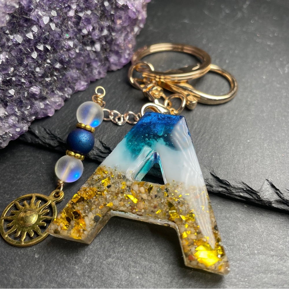 REAL California Sand Custom Artisan Blue and Gold Keychain Accessory - Picture 9 of 10